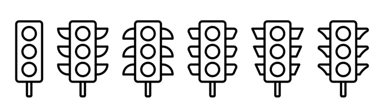 Traffic lights icon set. Traffic light in line. Outline semaphore symbol. Traffic lights collection in line. Stock vector illustration.