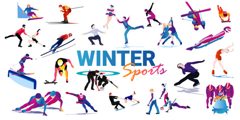 Fototapeta na wymiar Set of winter sports in flat style isolated on white background