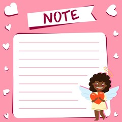 Copy space for memo, weekly or daily planner, note paper, to do list, sticker template decorated with baby cupid angel. Cute and funny. Inspirational quote. Love and hearts. Valentines Day greeting