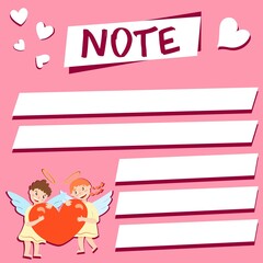 Copy space for memo, weekly or daily planner, note paper, to do list, sticker template decorated with baby cupid angel. Cute and funny. Inspirational quote. Love and hearts. Valentines Day greeting