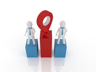 3d rendering navigation Red map pointer people with graph
