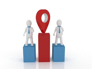 3d rendering navigation Red map pointer people with graph
