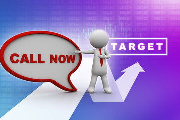 3d rendering business man with call now talk
