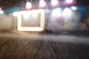 broken glass view photo in the night street