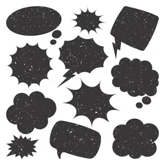Behangcirkel Black grunge comic speech bubbles isolated on white background. Hand drawn retro cartoon stickers. Chatting, message box. Vector illustration © 32 pixels