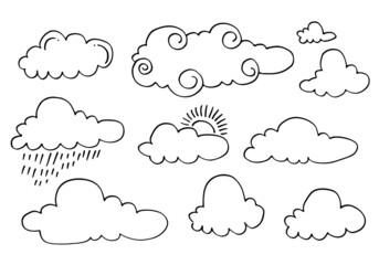 Hand drawn weather collection. Flat style vector illustration on gray background.