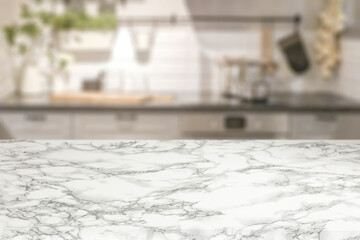 Desk of free space and kitchen interior 