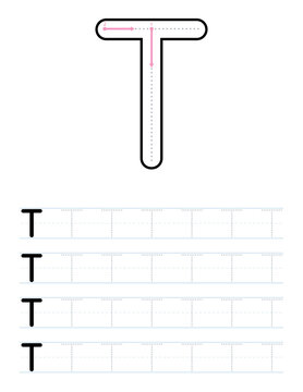 Tracing Uppercase Letter T Worksheet For Kids