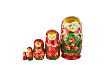 Traditional Russian matryoshka doll on white background