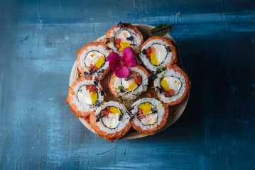 sushi on a small wooden table