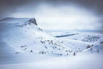 Bucegi mountains, Romania. Beautiful Carpathian mountains landscape in winter