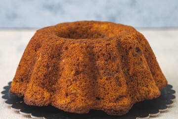 Brown bundt cake with clean background