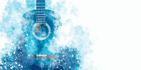 Guitar music illustration with abstract effects. - obrazy, fototapety, plakaty