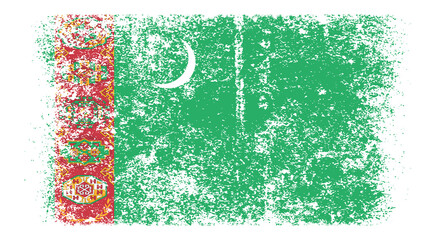 Turkmenistan Flag Distressed Grunge Vintage Retro. Isolated on White Background