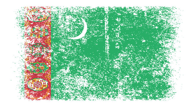 Turkmenistan Flag Distressed Grunge Vintage Retro. Isolated on White Background