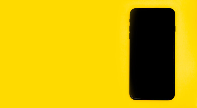 Trendy Mobile Phone. Smartphone with black screen. Gadget with blank space, mock up.