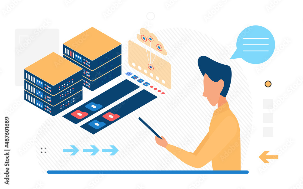 Aufkleber big data center storing and processing system information. it hardware infrastructure digital server