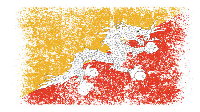 Bhutan Flag Distressed Grunge Vintage Retro. Isolated on White Background