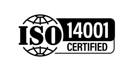 International oganization for standardization abstract, 'ISO 14001 Certified' vector icon, black in color

