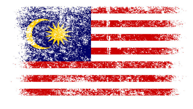 Malaysia Flag Distressed Grunge Vintage Retro. Isolated on White Background