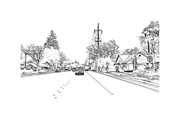 Fototapeta premium Building view with landmark of Merced is the city in California. Hand drawn sketch illustration in vector.