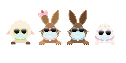 Schaf 2 Osterhasen Mädchen/Junge & Osterei Maske Sonnenbrille Banner