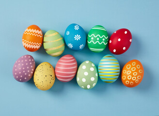 Multi-colored beautiful decorated Easter eggs