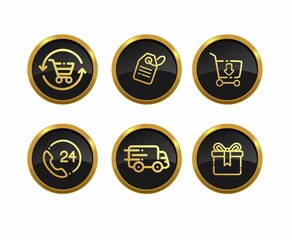 Ecommerce Shopping icon set in black golden round vector illustration