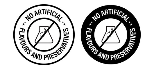 'no artificial flavors and preservatives' vector icon set. black in color