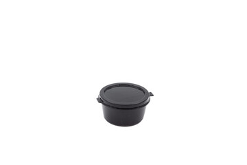 Plastic, black bowl with lid on white background