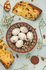 Hand painted pastel colored Easter eggs background. Happy Easter greeting card or invitation.