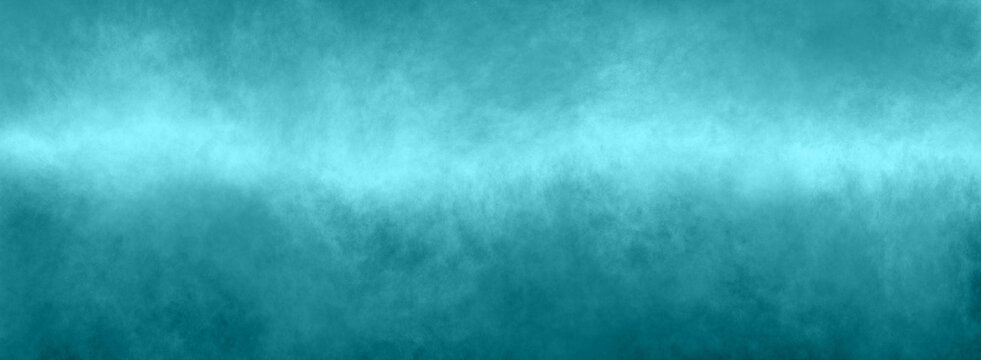 Blue green background abstract gradient cloudy paint texture with light blue center and smoky border in bright colors panorama banner header image design