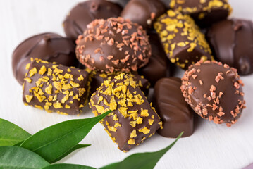 Chocolate Candies with Various FillingsSsweet Food Background Horizontal