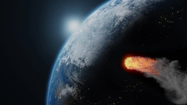 Asteroid, comet, meteorite glows, Collision with the planet earth 
