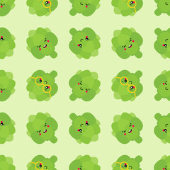 Cute cartoon style vector seamless pattern background with green artichoke characters.
