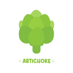 Cute cartoon style green artichoke vector icon, illustration.
