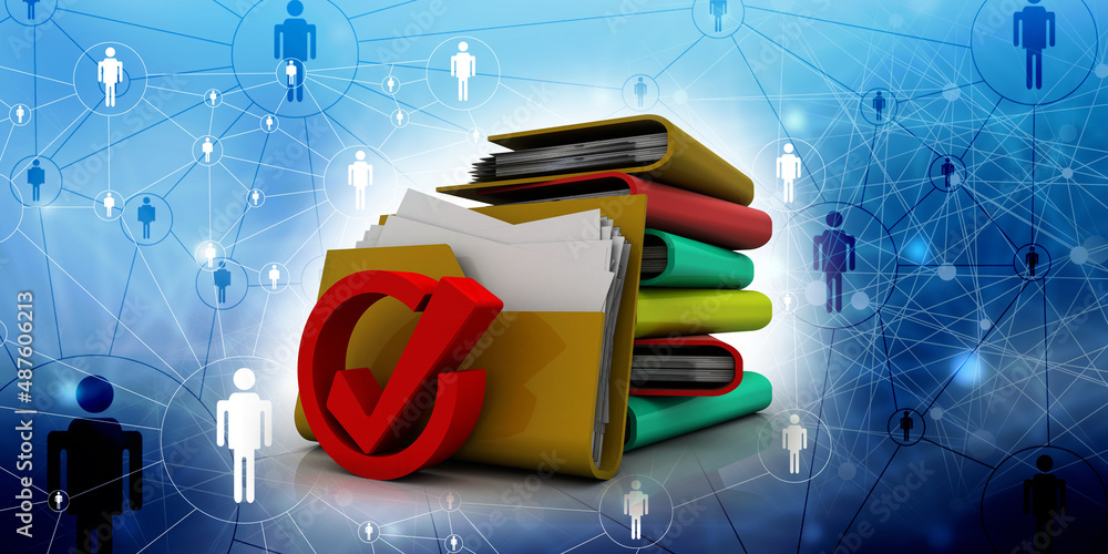 Poster 3d illustration checkbox tick with folder