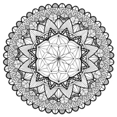 Circular pattern in form of mandala for Henna, Mehndi, tattoo, decoration. Decorative ornament in ethnic oriental style. Coloring book page.