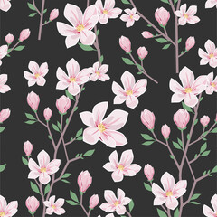 Magnolia blossom pattern. Vector seamless texture.