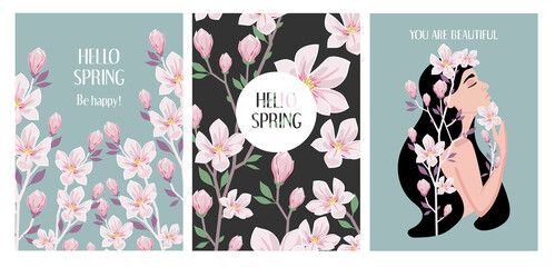 Set of spring cards. Vector beautiful templates.