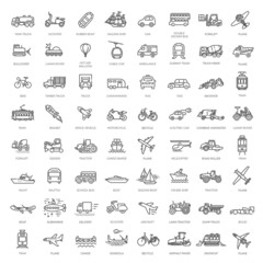 Transport, vehicle and delivery elements - minimal thin line web icon set