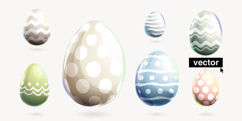 Set of Easter eggs with classic design. Dots, lines, and waves patterns.