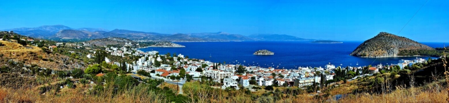 Greece-panoramic view of the Tolo and islands Koronisi and Romvi