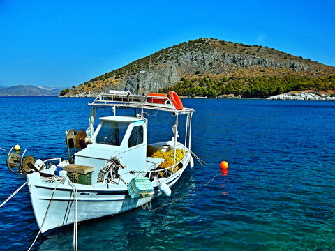 Greece-view of the island Romvi from port in town Tolo