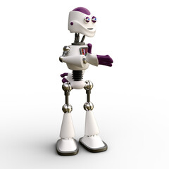 3D-illustration of a cute and funny cartoon robot presenting something. isolated rendering object