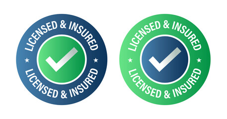 licensed and insured vector icon set, green and blue in color