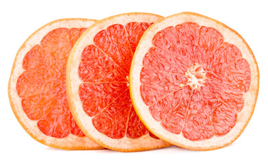 Fresh grapefruit slices, isolated on white background