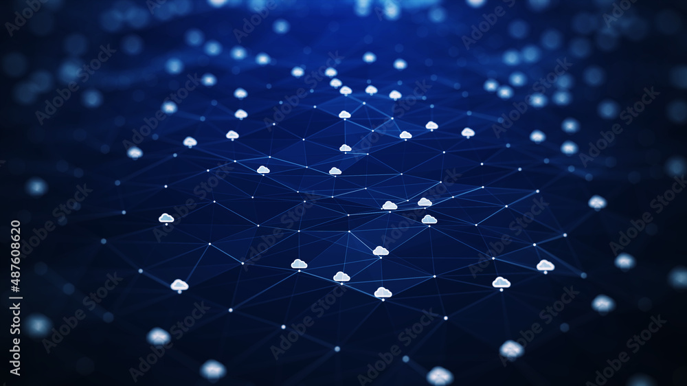 Aufkleber cloud computing technology concept. there is a small white cloud icon over the polygon with a dark b