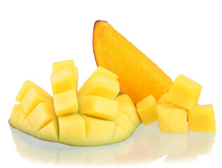 Mango fruit slices isolated on a white background