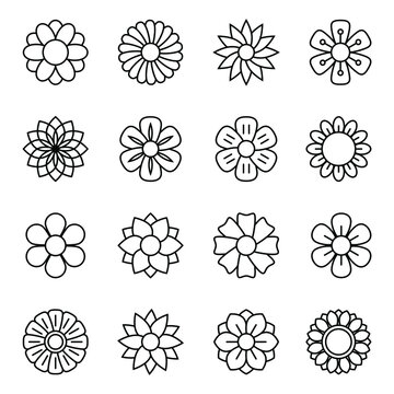Flower icon set, vector line icon isolated.